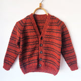 Handknitted Stripe Cardigan H (a) H(b) Rust Brown Variegated and Dark Brown Stripes