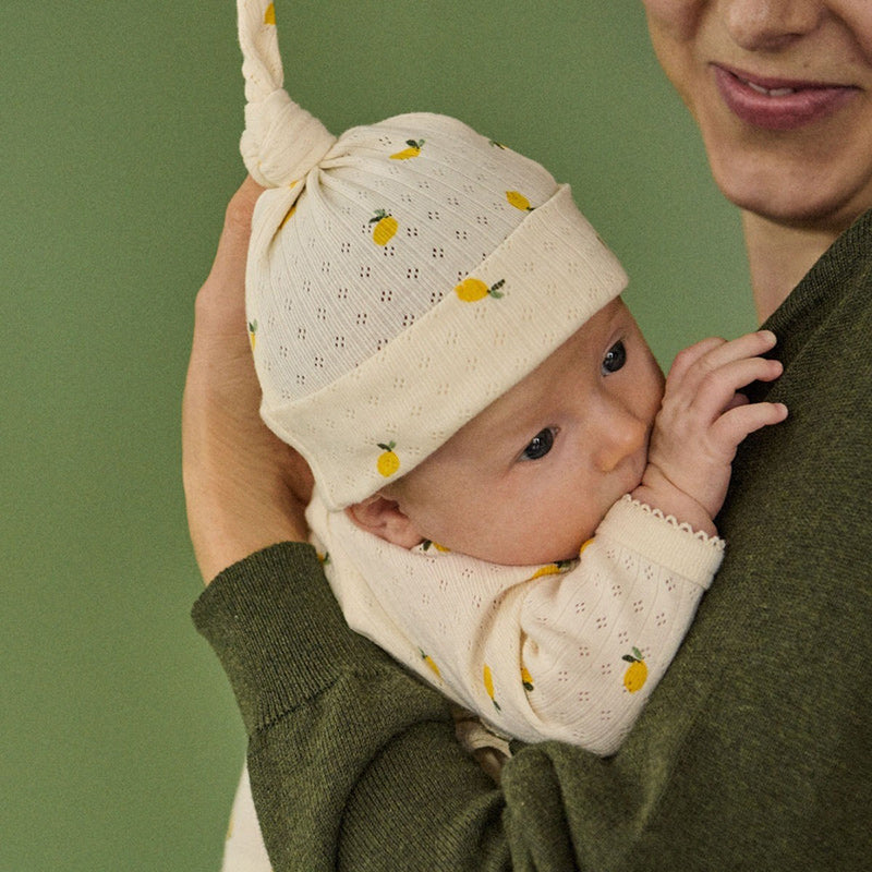 Nature Baby Knotted Beanie - Pointelle Lemon