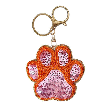 Beaded Keychain - Paw Print Pink