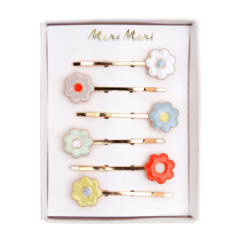 Enamel Hair Slides - Daisy