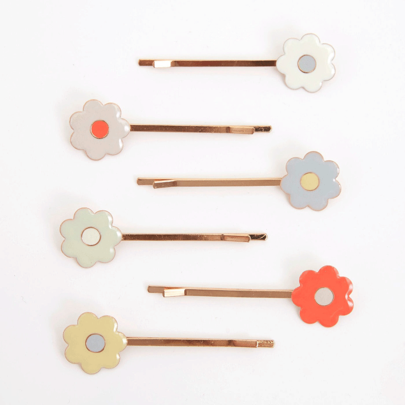 Enamel Hair Slides - Daisy