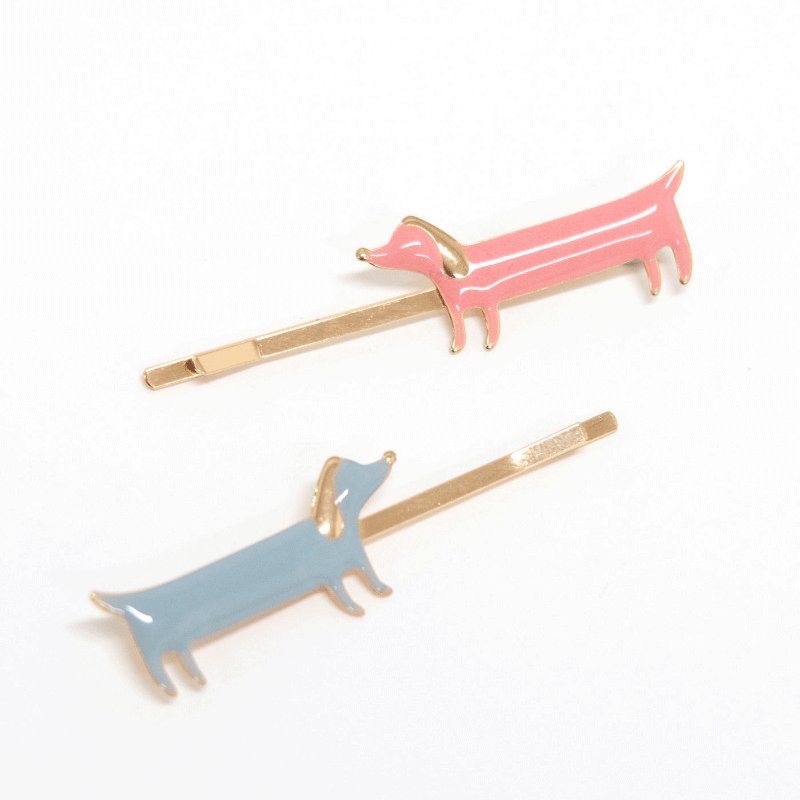 Enamel Hair Slides - Sausage Dog