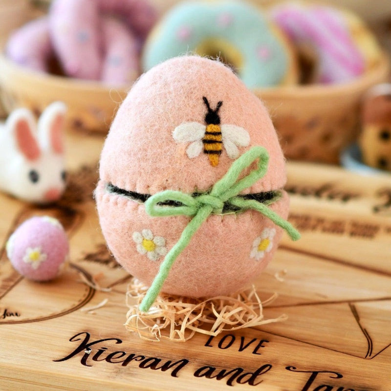 Felt Egg Cover - Peach With Bee Motif