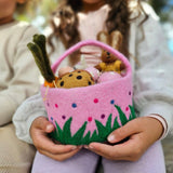 Felt Basket With Polka Dots - Pink