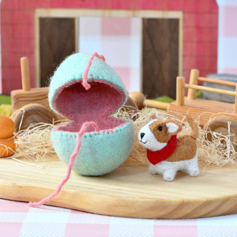 Felt Surprise Egg with Corgi Puppy Inside