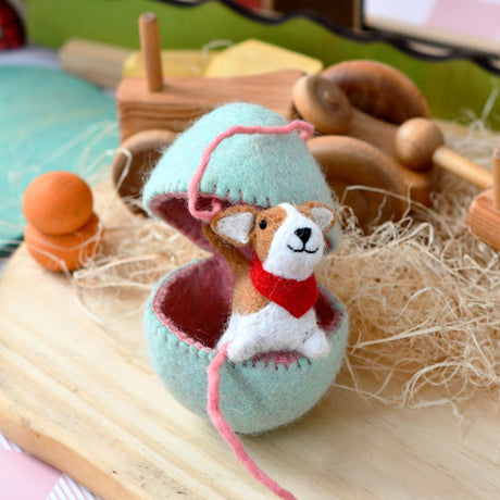 Felt Surprise Egg with Corgi Puppy Inside