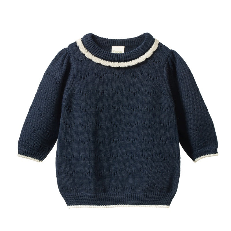 Nature Baby LS Maeve Tee - Navy Pointelle