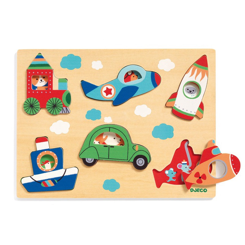 Djeco 6PC Coucou-Vroom Transport Wooden Puzzle