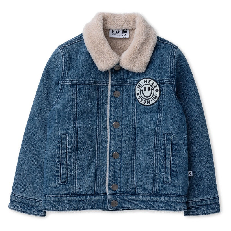 Minti Teddy Lined Denim Bomber Jacket - Indigo