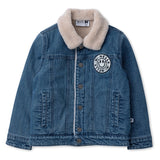 Minti Teddy Lined Denim Bomber Jacket - Indigo