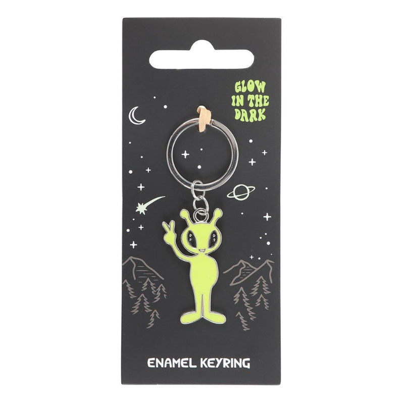 Metal Enamel Keyring - Glow In The Dark Alien
