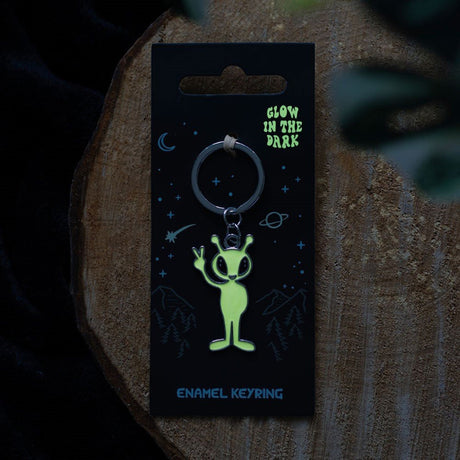Metal Enamel Keyring - Glow In The Dark Alien