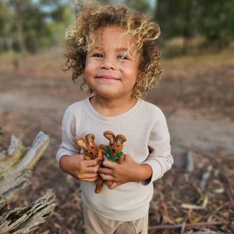 Felt Brown Hare Rabbit - Green Overalls