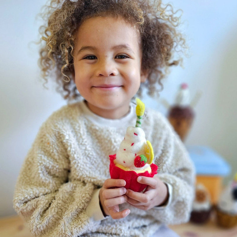 Felt Giant Strawberry Cupcake Candle