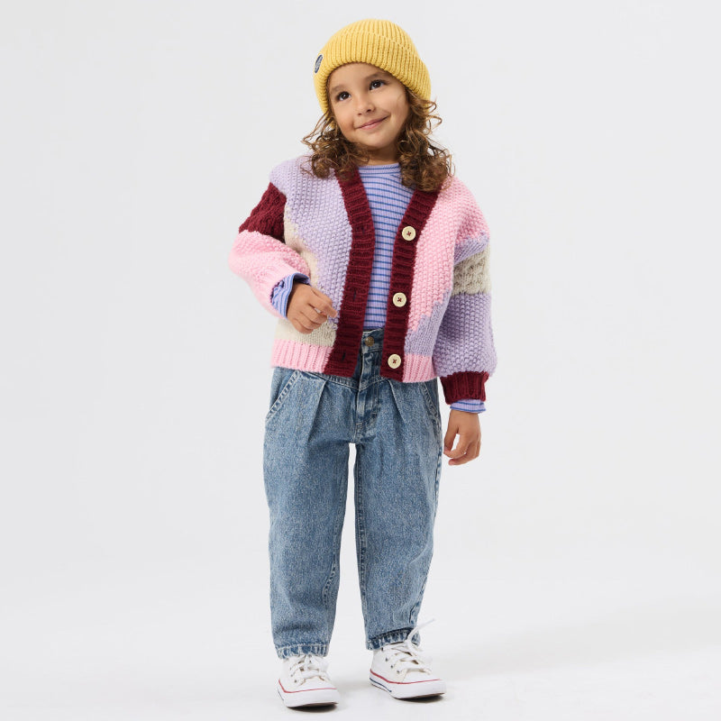 Goldie + Ace Colour Block Cardigan - Lilac/Pink