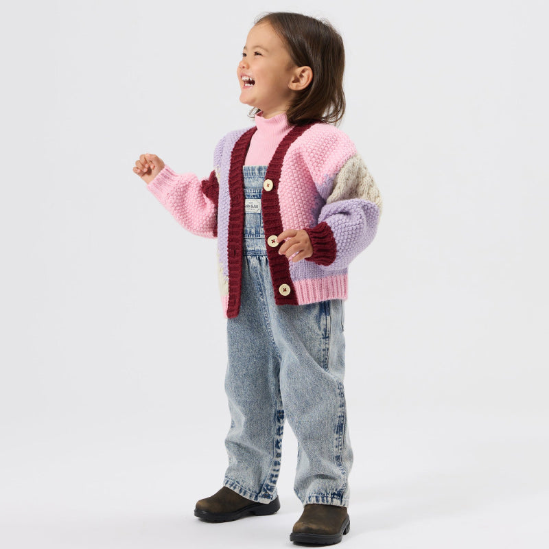 Goldie + Ace Colour Block Cardigan - Lilac/Pink