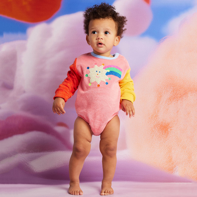 Halcyon Nights Terry Long Sleeve Bodysuit - Stars Pink