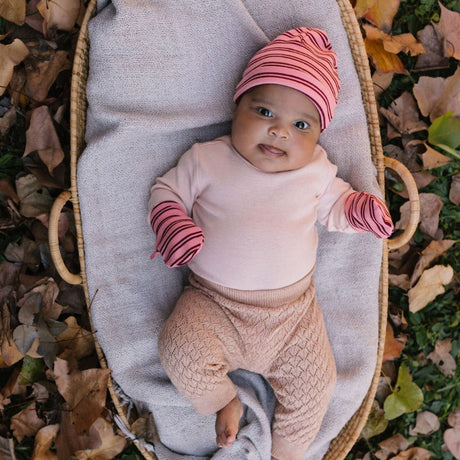 Acorn Henley Beanie and Mittens Set - Pink/Plum Stripe