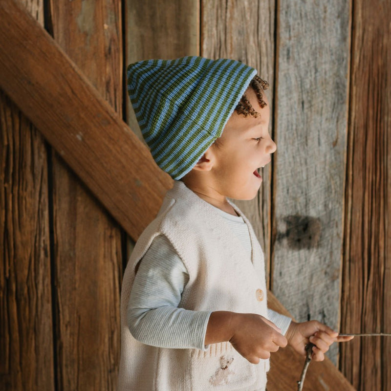 Acorn Berlin Merino Beanie Green/Blue Stripe