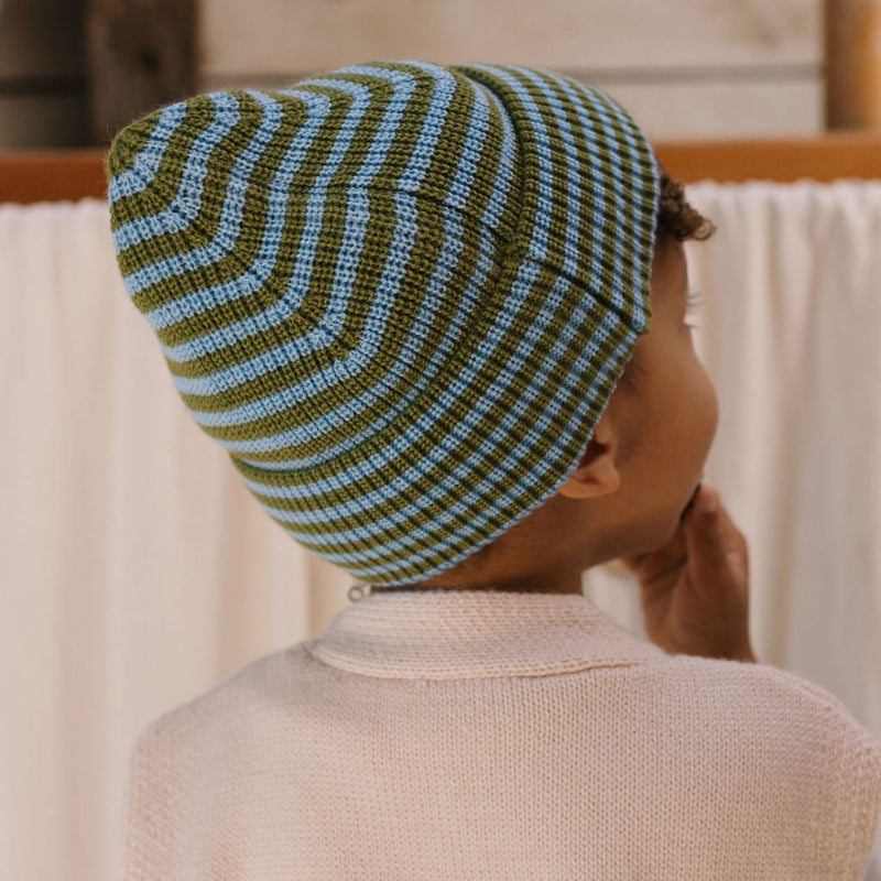 Acorn Berlin Merino Beanie Green/Blue Stripe