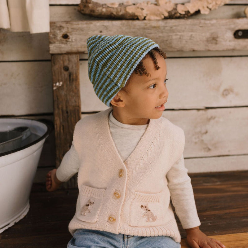 Acorn Berlin Merino Beanie Green/Blue Stripe