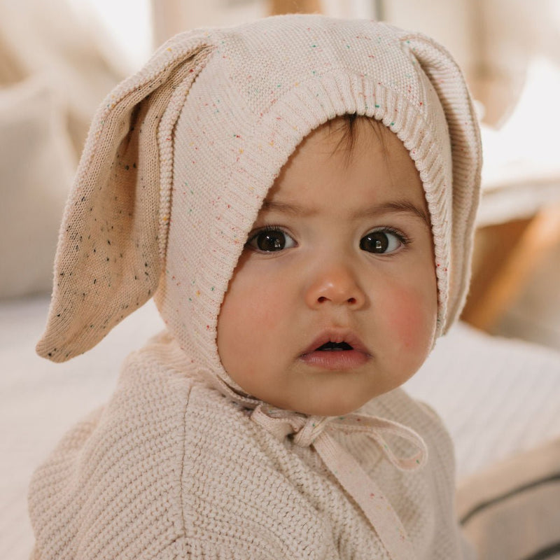 Acorn Bunny Beanie - Cream Speckle