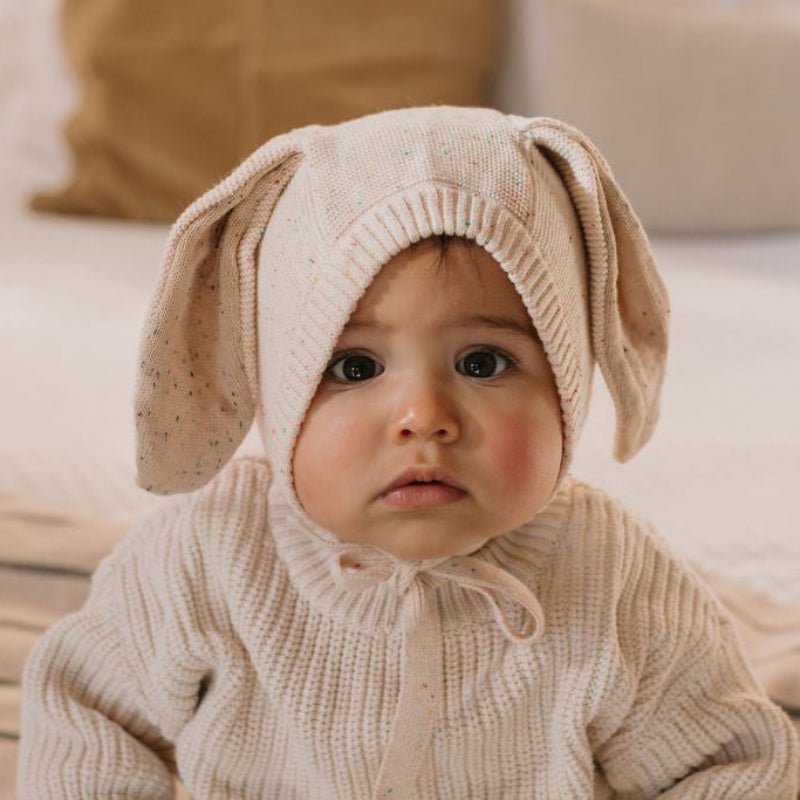 Acorn Bunny Beanie - Cream Speckle