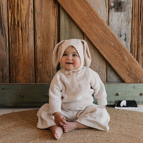 Acorn Bunny Beanie - Cream Speckle