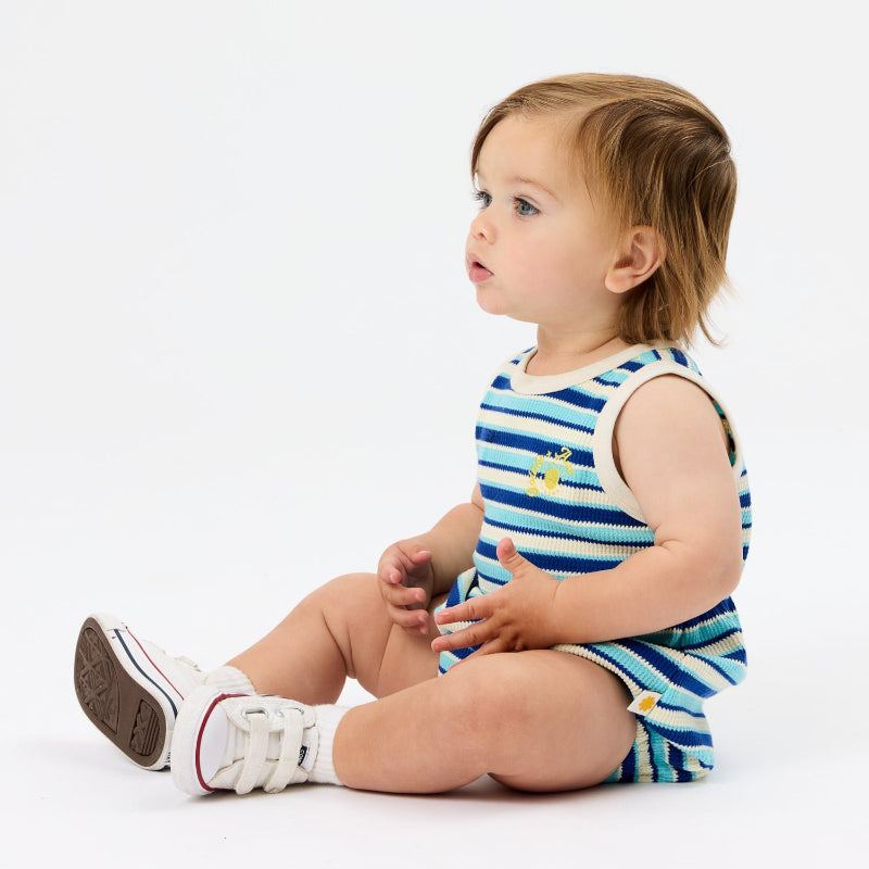 Goldie + Ace Waffle Bubble Romper - Blue