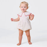 Goldie + Ace Scallop Collar Romper - Strawberry
