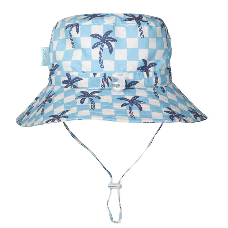 Acorn Wide Brim Hat - Blue Checked Palms