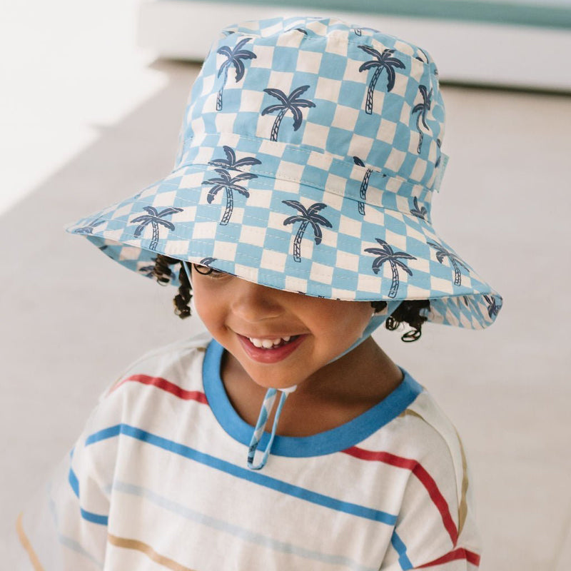Acorn Wide Brim Hat - Blue Checked Palms