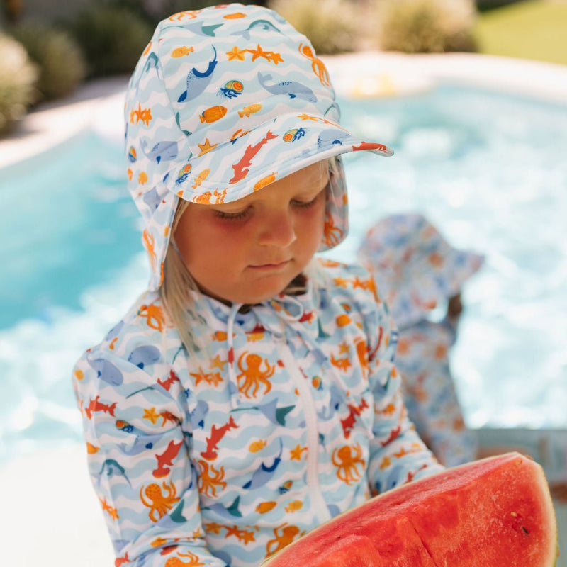 Acorn Swim Flap Cap - Under The Sea