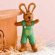 Felt Brown Hare Rabbit - Green Overalls