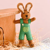Felt Brown Hare Rabbit - Green Overalls