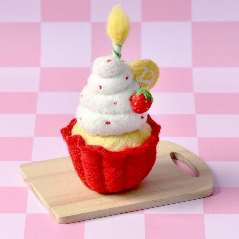Felt Giant Strawberry Cupcake Candle