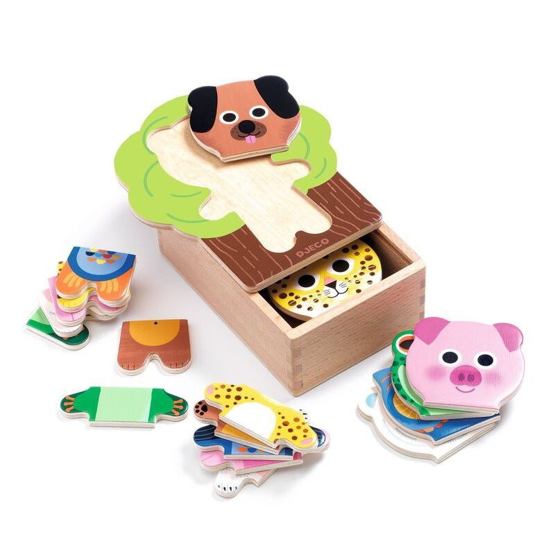 Djeco 18 piece Animal Arbramix Wooden Puzzle Set