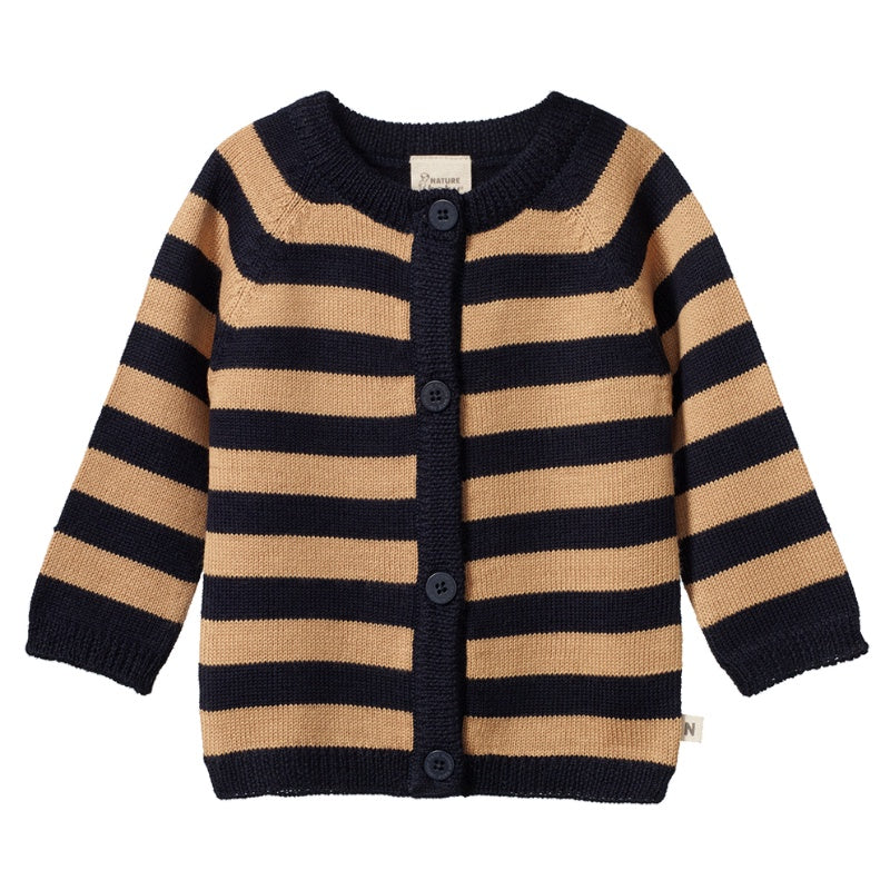 Nature Baby Merino Cardigan - Navy/Caramel