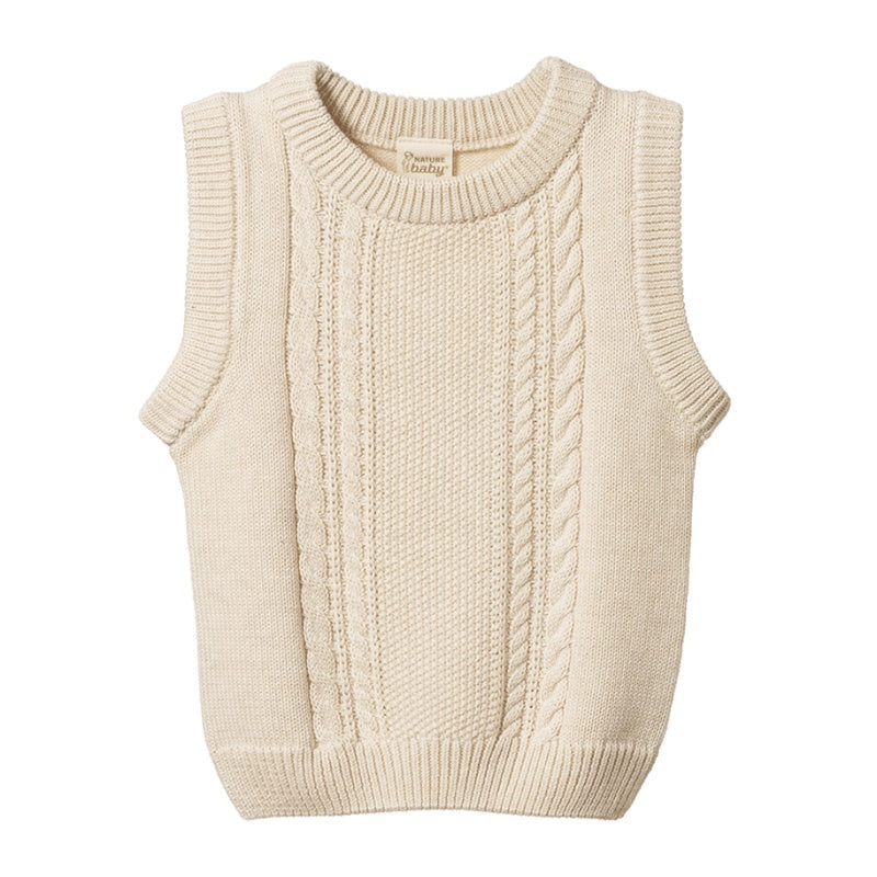 Nature Baby Walter Vest - Oatmeal Marl Cable Knit
