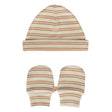 Acorn Henley Beanie and Mittens Set - Cream/Caramel Stripe