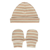 Acorn Henley Beanie and Mittens Set - Cream/Caramel Stripe