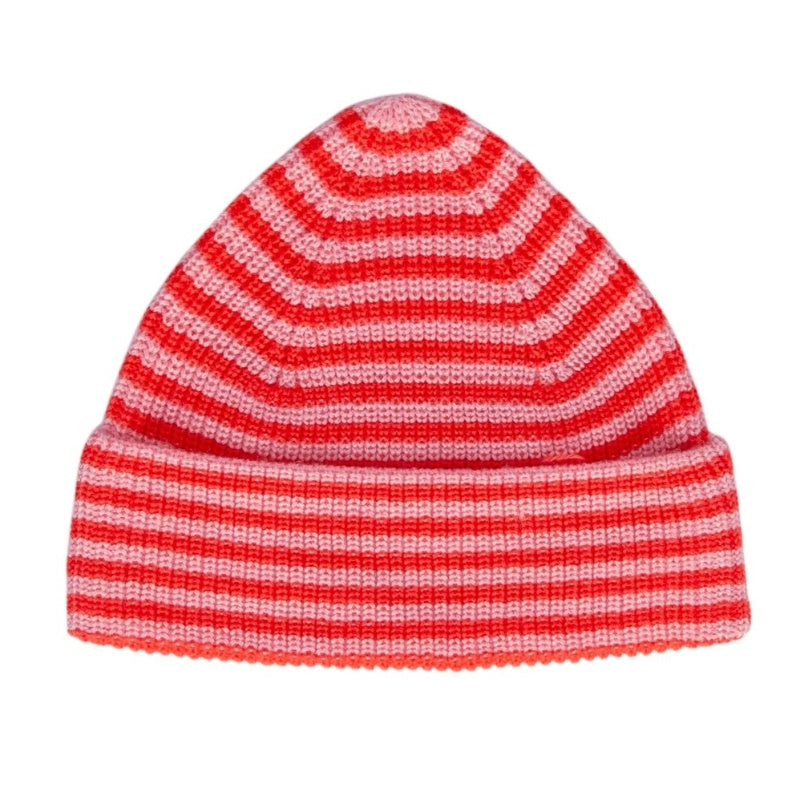 Acorn Berlin Merino Beanie Pink/Red Stripe
