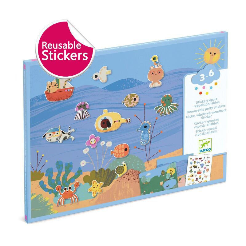 Djeco 30PC Reuseable Puffy Stickers - Summertime