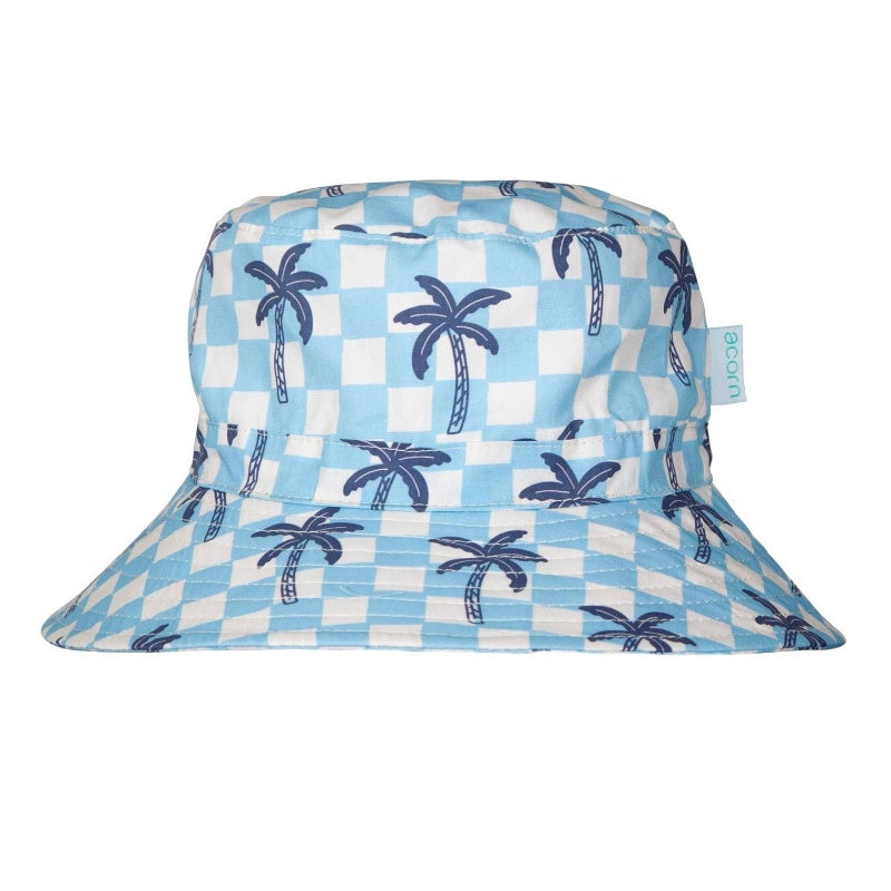Acorn Wide Brim Hat - Blue Checked Palms