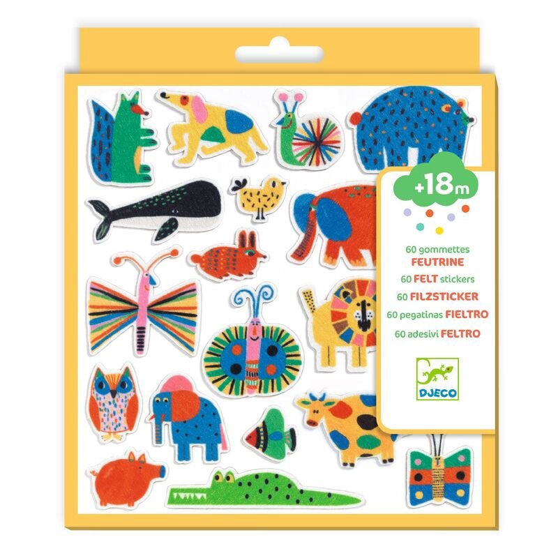 Djeco 60 Felt Stickers - Animals Everywhere!