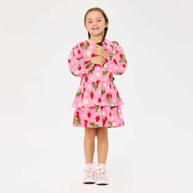 Rock Your Baby LS Frill Dress - Strawberry
