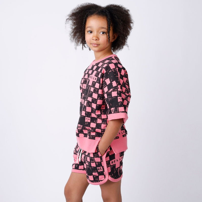 Minti SS Crew - Sketchy Grid Pink