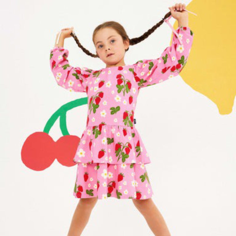 Rock Your Baby LS Frill Dress - Strawberry