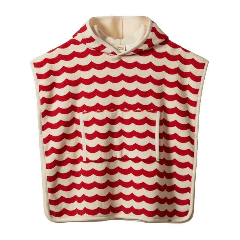 Nature Baby Poncho Towel - Waves Red