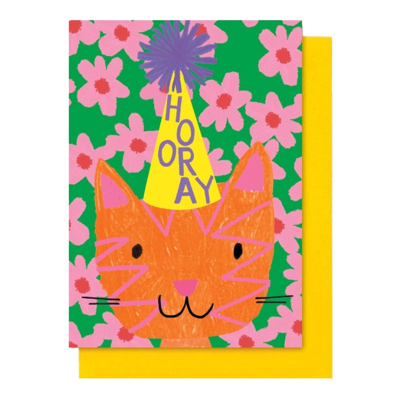 Birthday Card - Cat With Hooray Party Hat